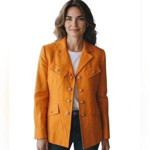 K.G. Studio Women's Orange Linen Patch Pocket Tailored Workwear Blazer Jacket 4